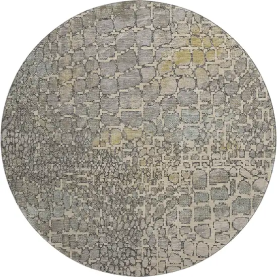 8' Beige Taupe And Ivory Abstract Geometric Washable Round Rug With UV Protection Photo 1