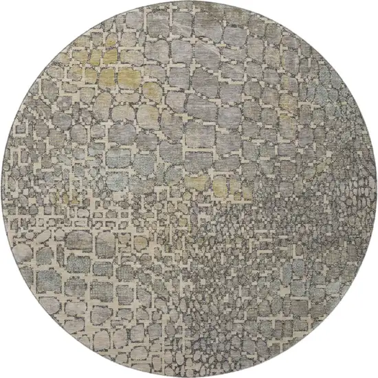 8' Beige Taupe And Ivory Abstract Geometric Washable Round Rug With UV Protection Photo 3