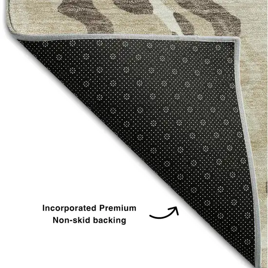 8' Beige Taupe And Ivory Abstract Washable Round Rug With UV Protection Photo 5