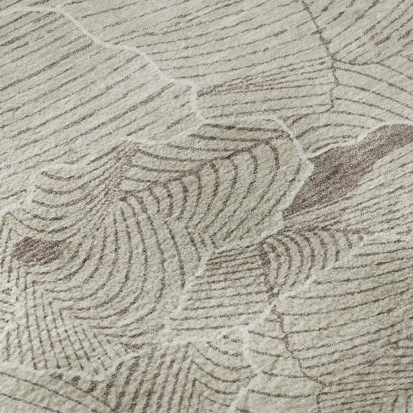 8' Beige Taupe And Ivory Abstract Washable Round Rug With UV Protection Photo 8