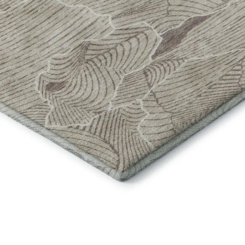 8' Beige Taupe And Ivory Abstract Washable Round Rug With UV Protection Photo 6