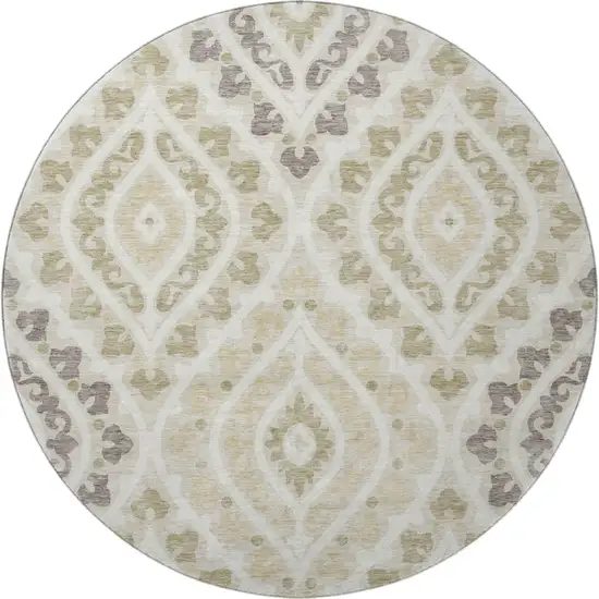 8' Beige Taupe And Ivory Diamond Washable Round Rug With UV Protection Photo 3