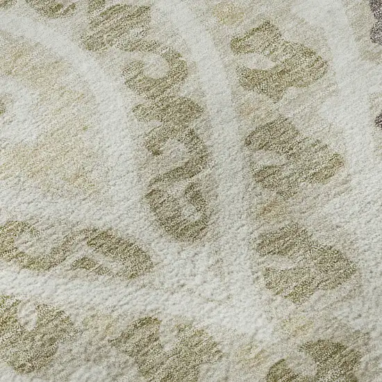 8' Beige Taupe And Ivory Diamond Washable Round Rug With UV Protection Photo 8