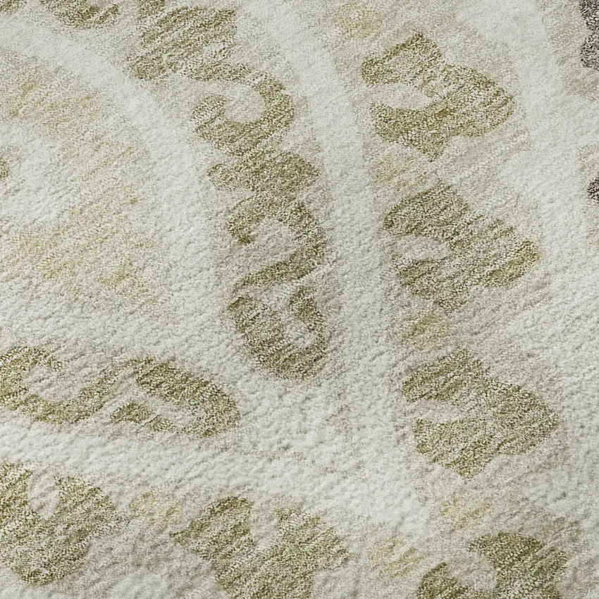 8' Beige Taupe And Ivory Diamond Washable Round Rug With UV Protection Photo 8