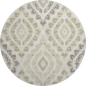 Photo of 8' Beige Taupe And Ivory Diamond Washable Round Rug With UV Protection
