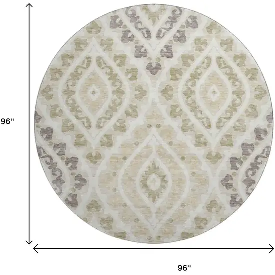 8' Beige Taupe And Ivory Diamond Washable Round Rug With UV Protection Photo 9