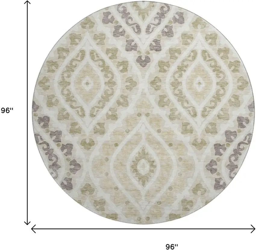 8' Beige Taupe And Ivory Diamond Washable Round Rug With UV Protection Photo 9