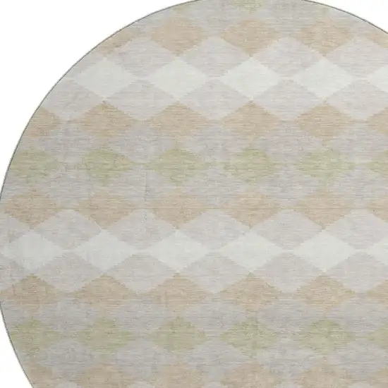 8' Beige Taupe And Ivory Geometric Washable Round Rug With UV Protection Photo 2