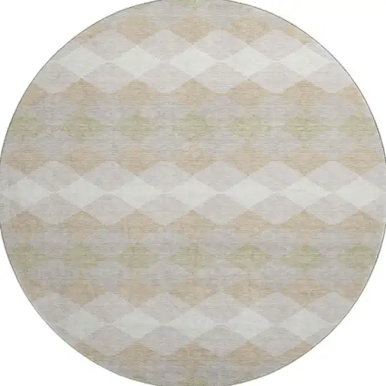 8' Beige Taupe And Ivory Geometric Washable Round Rug With UV Protection Photo 3
