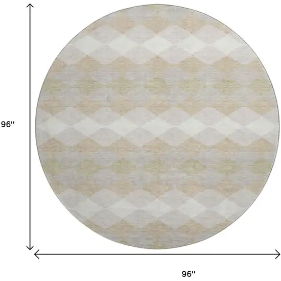 8' Beige Taupe And Ivory Geometric Washable Round Rug With UV Protection Photo 9