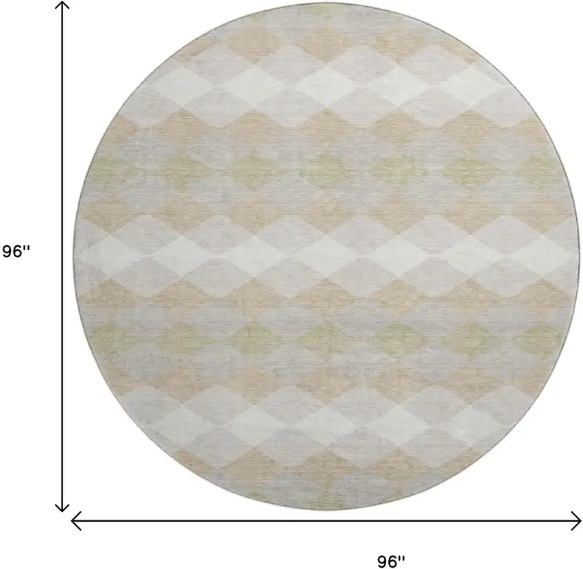 8' Beige Taupe And Ivory Geometric Washable Round Rug With UV Protection Photo 9