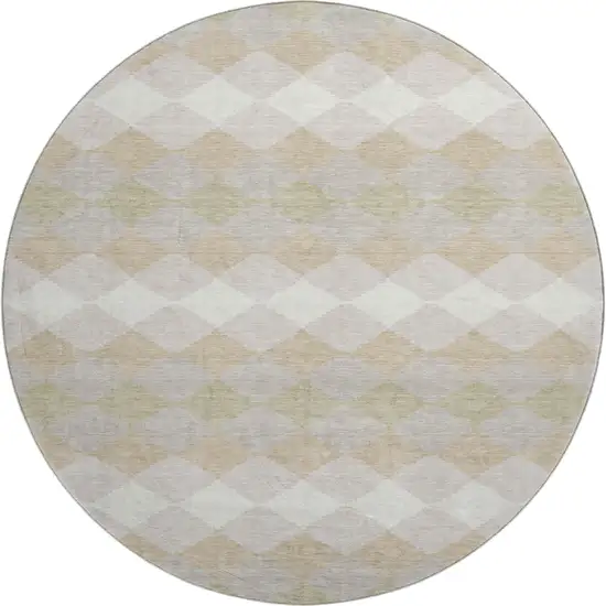 8' Beige Taupe And Ivory Geometric Washable Round Rug With UV Protection Photo 1