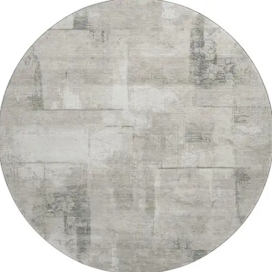 8' Beige Taupe And Ivory Geometric Washable Round Rug With UV Protection Photo 2