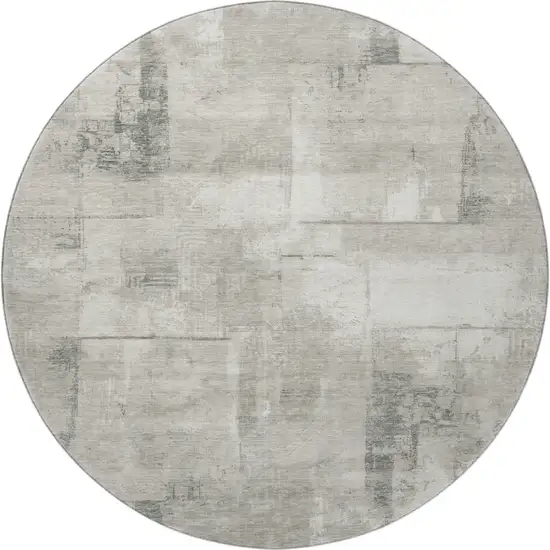 8' Beige Taupe And Ivory Geometric Washable Round Rug With UV Protection Photo 3