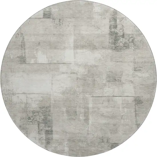 8' Beige Taupe And Ivory Geometric Washable Round Rug With UV Protection Photo 1