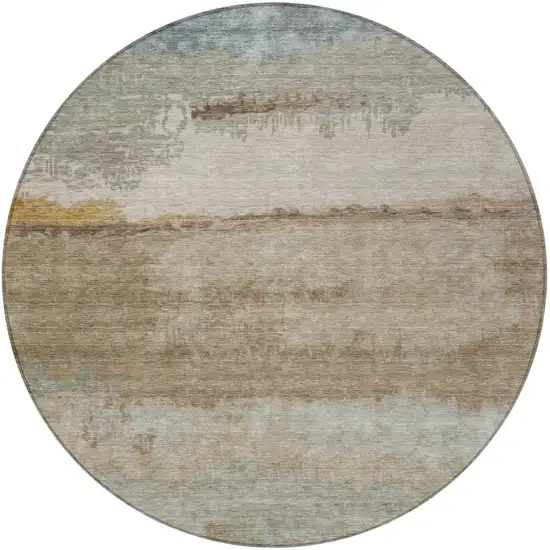 8' Beige Taupe And Ivory Round Abstract Washable Indoor Outdoor Area Rug Photo 4