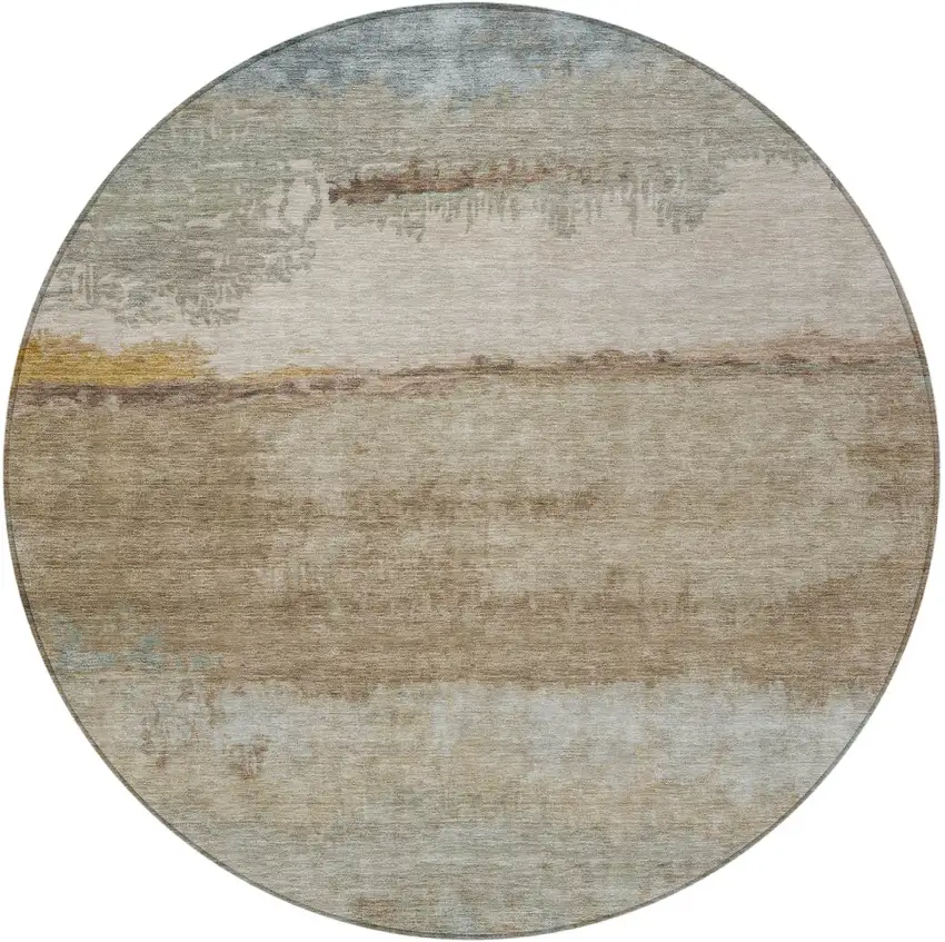 8' Beige Taupe And Ivory Round Abstract Washable Indoor Outdoor Area Rug Photo 4