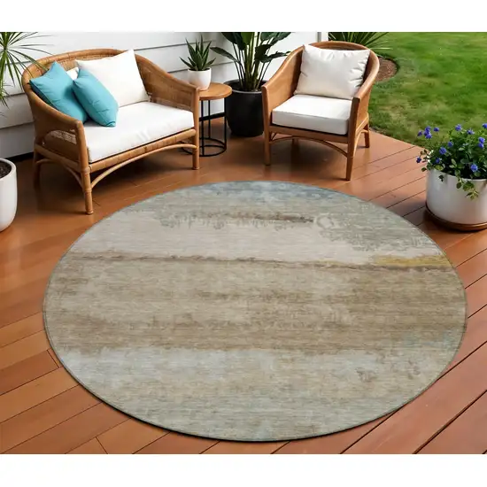 8' Beige Taupe And Ivory Round Abstract Washable Indoor Outdoor Area Rug Photo 2
