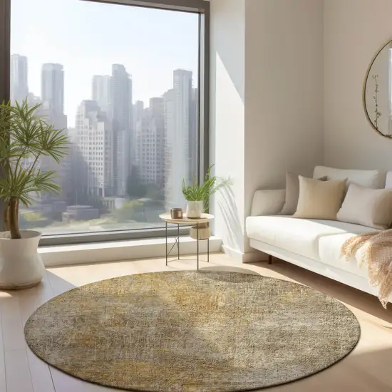 8' Beige Taupe And Ivory Round Abstract Washable Indoor Outdoor Area Rug Photo 5