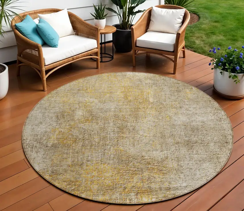 8' Beige Taupe And Ivory Round Abstract Washable Indoor Outdoor Area Rug Photo 1