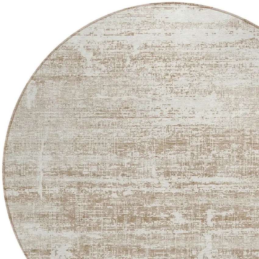 8' Beige Taupe And Ivory Round Abstract Washable Indoor Outdoor Area Rug Photo 4