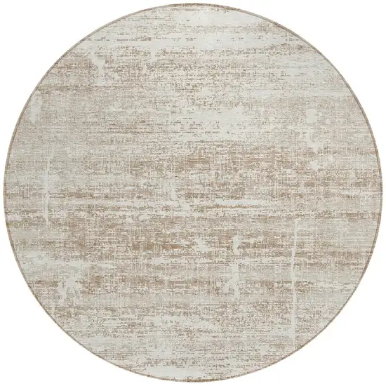 8' Beige Taupe And Ivory Round Abstract Washable Indoor Outdoor Area Rug Photo 5