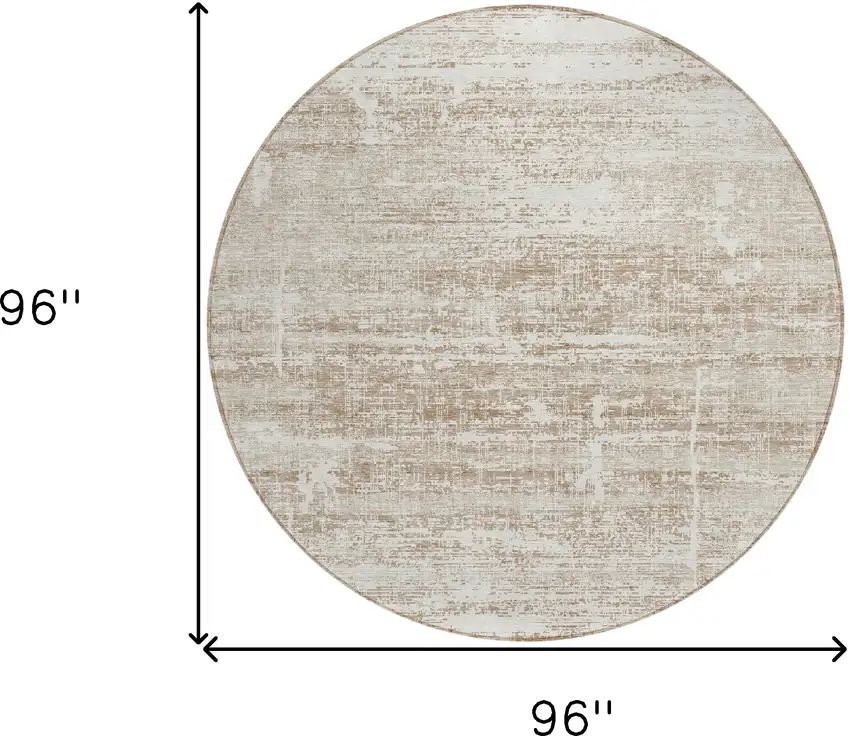 8' Beige Taupe And Ivory Round Abstract Washable Indoor Outdoor Area Rug Photo 8