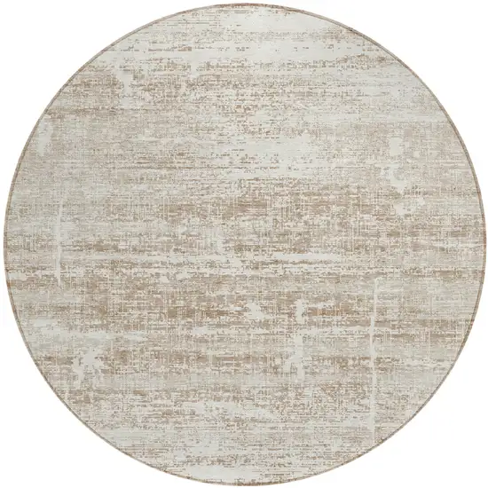 8' Beige Taupe And Ivory Round Abstract Washable Indoor Outdoor Area Rug Photo 1