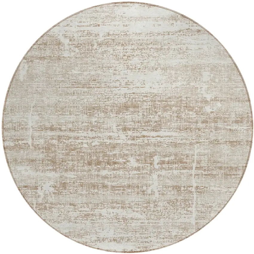 8' Beige Taupe And Ivory Round Abstract Washable Indoor Outdoor Area Rug Photo 1