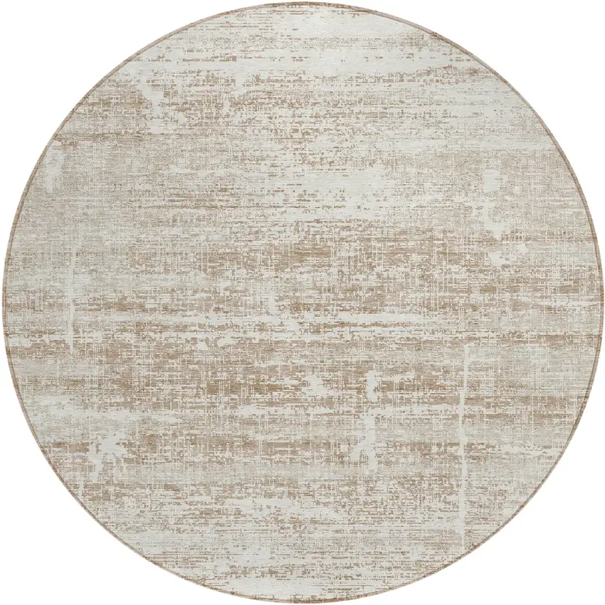 8' Beige Taupe And Ivory Round Abstract Washable Indoor Outdoor Area Rug Photo 1