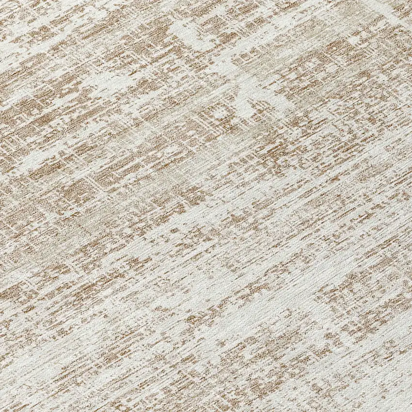 8' Beige Taupe And Ivory Round Abstract Washable Indoor Outdoor Area Rug Photo 9