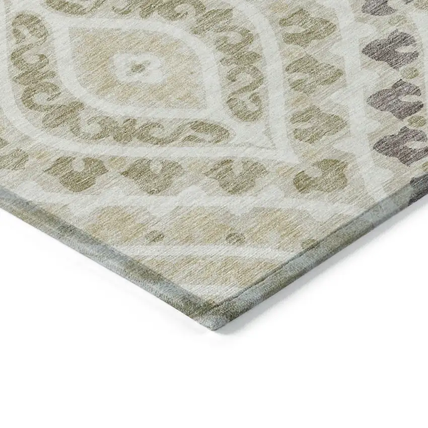 8' Beige Taupe And Ivory Round Floral Washable Indoor Outdoor Area Rug Photo 5