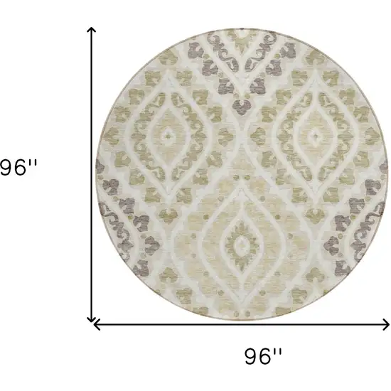 8' Beige Taupe And Ivory Round Floral Washable Indoor Outdoor Area Rug Photo 8