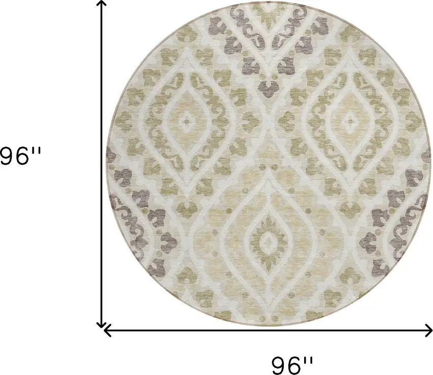 8' Beige Taupe And Ivory Round Floral Washable Indoor Outdoor Area Rug Photo 8