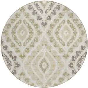 Photo of 8' Beige Taupe And Ivory Round Floral Washable Indoor Outdoor Area Rug