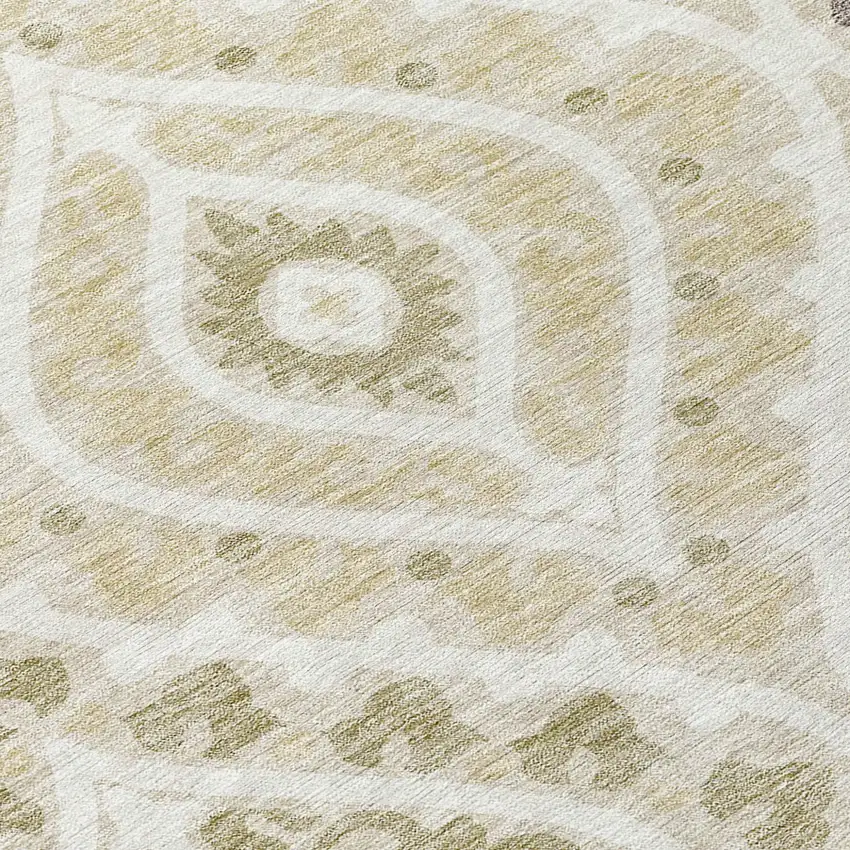 8' Beige Taupe And Ivory Round Floral Washable Indoor Outdoor Area Rug Photo 9