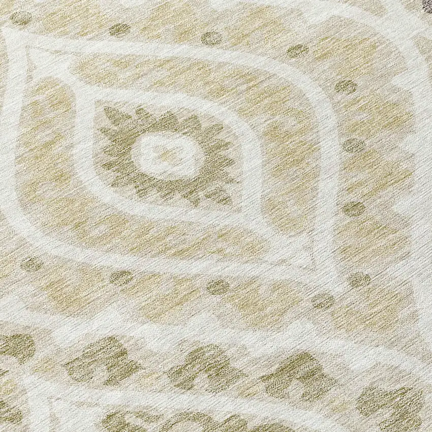 8' Beige Taupe And Ivory Round Floral Washable Indoor Outdoor Area Rug Photo 9
