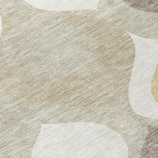 8' Beige Taupe And Ivory Round Ogee Washable Indoor Outdoor Area Rug Photo 9