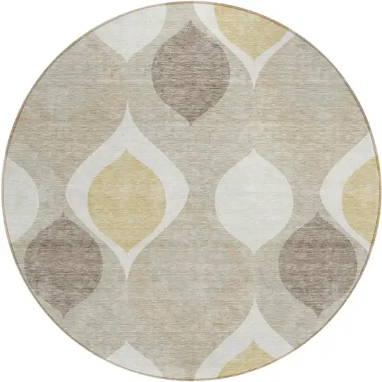 8' Beige Taupe And Ivory Round Ogee Washable Indoor Outdoor Area Rug Photo 1