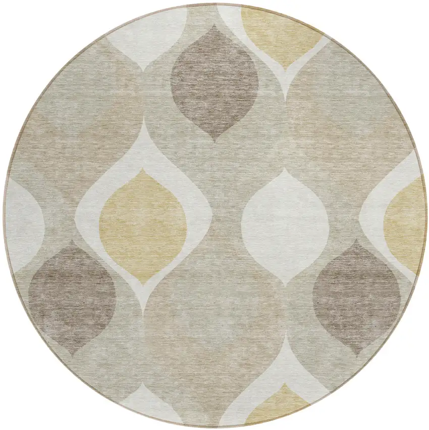 8' Beige Taupe And Ivory Round Ogee Washable Indoor Outdoor Area Rug Photo 1