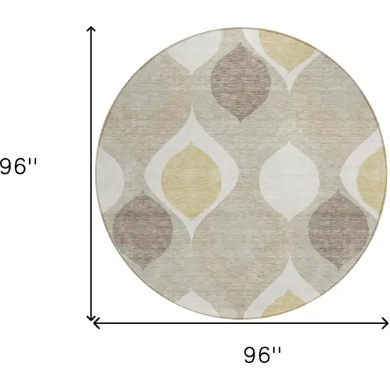 8' Beige Taupe And Ivory Round Ogee Washable Indoor Outdoor Area Rug Photo 8