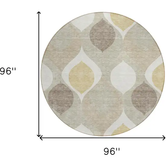 8' Beige Taupe And Ivory Round Ogee Washable Indoor Outdoor Area Rug Photo 8