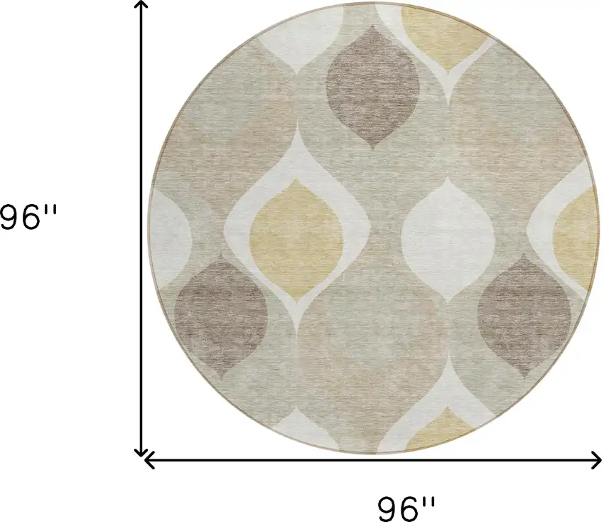 8' Beige Taupe And Ivory Round Ogee Washable Indoor Outdoor Area Rug Photo 8