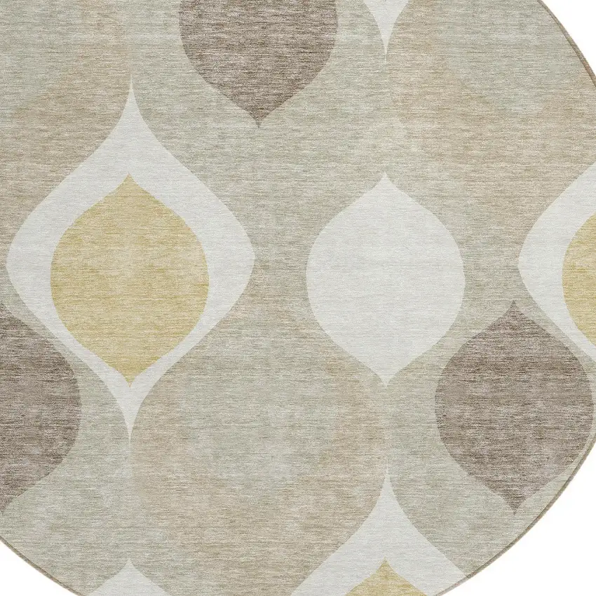 8' Beige Taupe And Ivory Round Ogee Washable Indoor Outdoor Area Rug Photo 4
