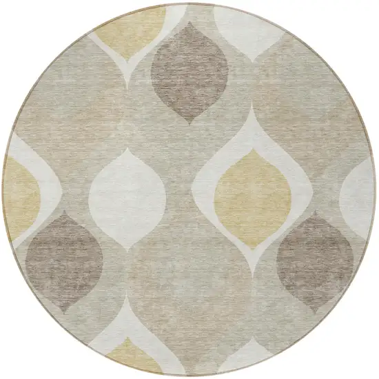 8' Beige Taupe And Ivory Round Ogee Washable Indoor Outdoor Area Rug Photo 5