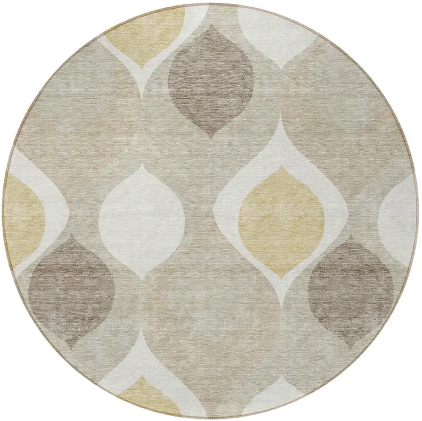 8' Beige Taupe And Ivory Round Ogee Washable Indoor Outdoor Area Rug Photo 5
