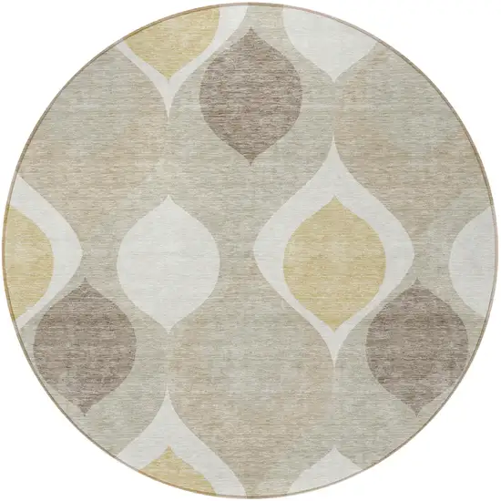 8' Beige Taupe And Ivory Round Ogee Washable Indoor Outdoor Area Rug Photo 5