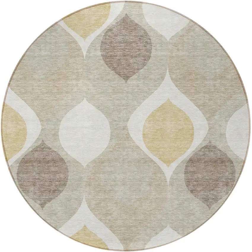 8' Beige Taupe And Ivory Round Ogee Washable Indoor Outdoor Area Rug Photo 5