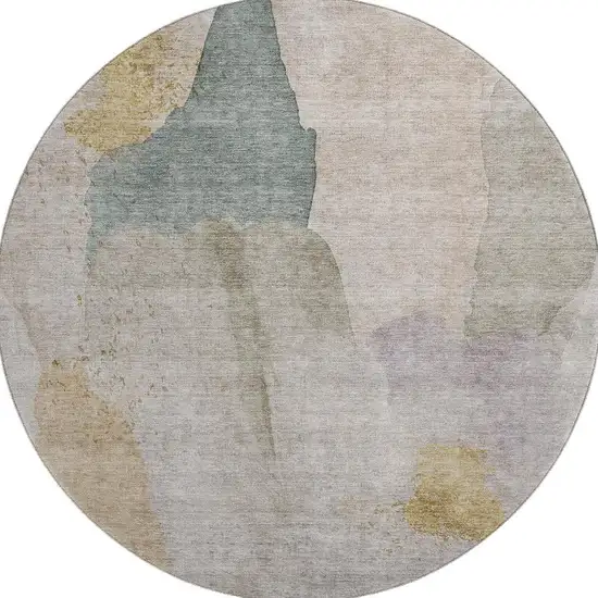 8' Beige Taupe And Lavender Abstract Washable Round Rug With UV Protection Photo 3