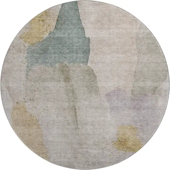 8' Beige Taupe And Lavender Abstract Washable Round Rug With UV Protection Photo 1